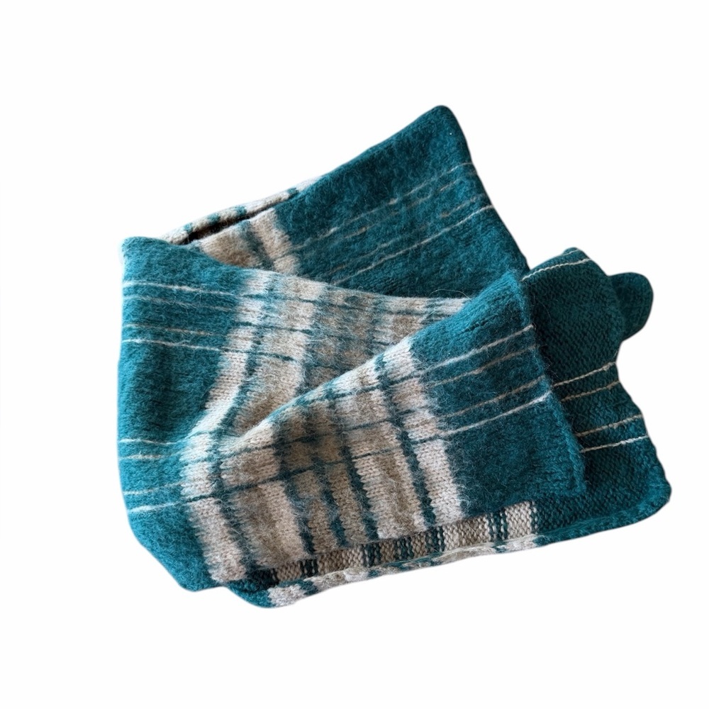 Wooden Ships Mohair Wool Blend Teal Stripe Scarf